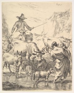 Stádo přes potok. od Nicolaes Pietersz. Berchem