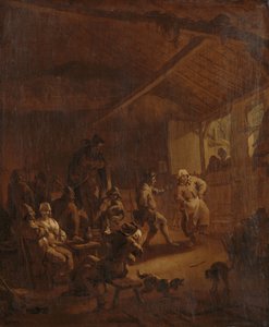 Sedláci tančící ve stodole od Nicolaes Pietersz Berchem