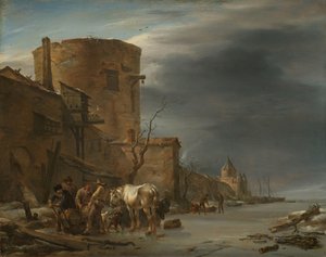 Městská zeď v Haarlemu v zimě od Nicolaes Pietersz Berchem