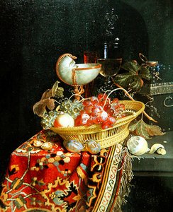 Zátiší z ovoce v košíku a pohár Nautilus od Nicolaes Van Gelder