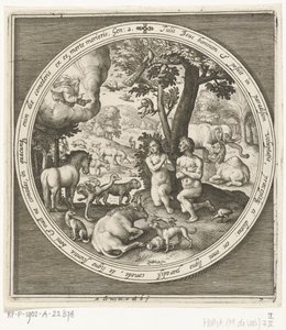 Sedmý den stvoření: Adam a Eva v ráji Od stvoření k vyhnání z ráje (název série) od Nicolaes de Bruyn