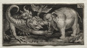 Slon bojuje se dvěma bestiemi od Nicolaes de Bruyn