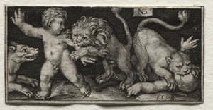 Lvi útočí na děti, 1594. od Nicolaes de Bruyn