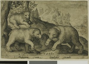 Tři medvědi, deska deset od Čtyřnohých zvířat od Nicolaes de Bruyn