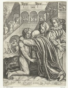 Návrat marnotratného syna Filio habet conuiuia laeta Reuerso (název na objektu) Příběh marnotratného syna (název série) od Nicolaes de Bruyn