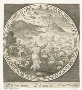 Pátý den stvoření: Bůh stvořil ryby a ptáky Od stvoření k vyhnání z ráje (název série) od Nicolaes de Bruyn