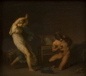 Fotis vidí svého milence Luciuse proměněného v osla. Motiv z Apeleiova Zlatého zadku od Nicolai Abildgaard