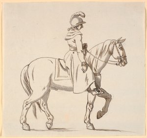 Karikatura jezdce (s výhledem na sochu Christiana V?) od Nicolai Abildgaard