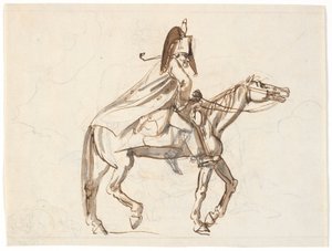Karikatura vojenské osoby na koni od Nicolai Abildgaard