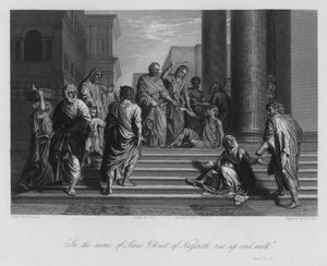 Chromý muž uzdraven Petrem a Janem, Skutky III, 6 (rytina)