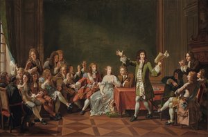 Molière Reading Tartuffe v domě Ninon de Lenclos