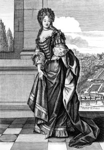 Alžběta Charlotta Bavorská (1652-1722) přezdívaná Liselotte, princezna Falcká, v roce 1671 se stala vévodkyní z Orleans, druhou manželkou vévody PhilippeOfOrleans, rytina N. Arnoult po Dieu