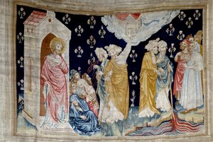 Vising of Revelation (1373 -1383), n. 28: zázrak. Boží služebníci a proroci Fidele se dívají na řeku proměněnou v krev. Tapiserie od Nicolase Bataille (1330-1405) od Nicolas Bataille