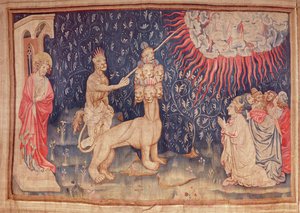Šelma ze země nechává padat oheň z nebe, z tapiserie Apokalypsa v Angers, 1373-87 (tapiserie)