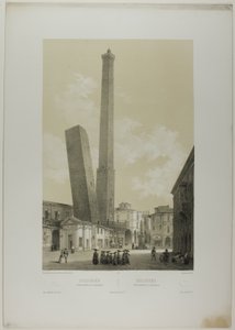 Bologna: věže Asinelli a Garisenda, deska 40 z Italie Monumentale et Pittoresque
