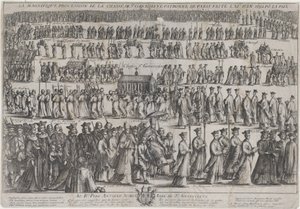 Průvod rakve svaté Genevieve s duchovními a laiky pochodujícími v šesti řadách..., 1652.