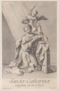 Svatá Kateřina Alexandrijská, klečící s loktem opřeným o kolo s hroty, a..., 1698. od Nicolas Dorigny