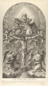 Nejsvětější Trojice, Kristus na kříži lemovaný dvěma anděly, Duch svatý jako holubice a..., 1702. od Nicolas Dorigny