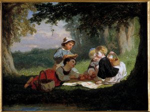 Obraz Le Gouter Champetre od Nicolase Gabea (1814-1865) Soukromá sbírka z 19. století od Nicolas Edward Gabe