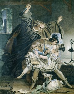 Esmeralda, Phoebus a claude Frollo (Notre Dame de Paris) od Victora Huga. Ilustrace Nicolas Eustache Maurin 1799-1850 Soukromá sbírka.