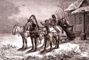 Rusko. Reléová stanice v roce 1865. Pošta.1865 (rytina) od Nicolas Gregorovitch Svertschkoff