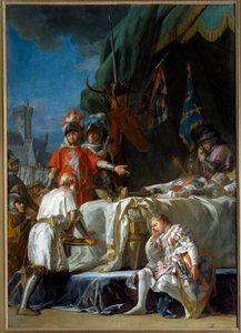 Stoletá válka: “” Smrt Bernarda du Guesclin (1320-1380) před Chateauneuf de Randon 13/07/1380”” Obraz Nicolase Guye Breneta (1728-1792) 18. století Sun. 3,83 x 2,64 m Paříž,