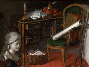 Jeden z dvojice Devants de Cheminée: Psací stůl, 1777