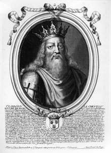 Clodion Vlasatý (asi 428-47) z knihy "Les Augustes Representations de tous les Rois de France depuis Pharamond jusqu