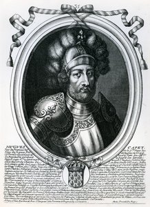 Hugues I. Capet (941-96) francouzský král, od ‚Les Augustes Representations de tous les Rois de France od Pharamonda po Ludvíka XIV‘, Paříž, 1679 od Nicolas II de Larmessin