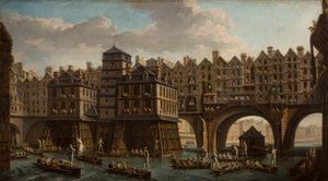 Soutěž námořníků, mezi Pont Notre Dame a Pont-Au-Change, Paříž, 1756.