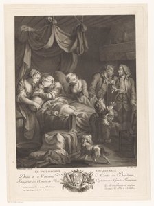 Žena s dítětem při porodu, obklopená jinými postavami Le Philosophe Charitable (název na objektu) od Nicolas Joseph Voyez