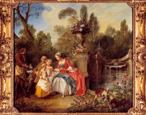 Žena v zahradě na kávě s dětmi nebo šálek čokolády Obraz Nicolase Lancreta (1690-1743) od Nicolas Lancret