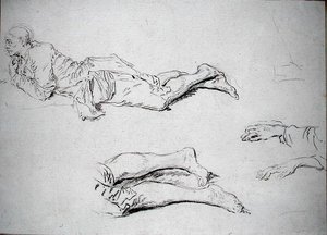 Studie muže ležícího na zemi (černá křída na papíře) od Nicolas Lancret