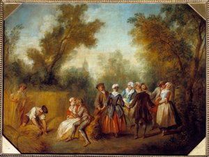 Letní country party scéna v době sklizně. Obraz Nicolase Lancreta (1690-1743) 18. století Sun. 0,69x0,89 m od Nicolas Lancret