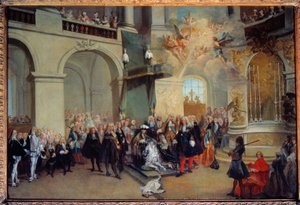 Předání Řádu Ducha svatého (Řád Svatého Ducha) v kapli ve Versailles 3. 6. 1724 Obraz Nicolase Lancreta (1690-1743) 1724 Ne. 0,56x0,81 m od Nicolas Lancret