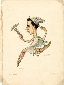 Portrét Michaila (Michel) Fokine (1880-1942) Ruský tanečník a choreograf - Litografie Nikolaje Gustavoviče Legata (1869-1937), extrahováno z Ballet russe en caricatures