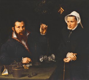 Portrét esejského mistra a jeho manželky, poloviční délka, cca 1561-7