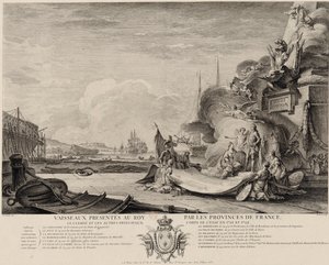Alegorická rytina daru lodí kolem roku 1762 od Nicolas Ozanne