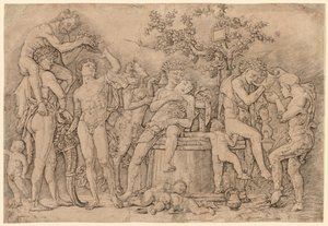 Bacchanal s kádí na víno od Nicolas Poussin