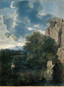 Krajina s Hagar a andělem (malba na plátně) od Nicolas Poussin