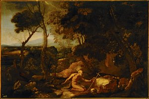 Krajina se svatým Jeronýmem ... (malba na plátně) od Nicolas Poussin