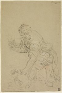 Klečící muž s džbánem (recto); stojící muž (verso) od Nicolas Poussin
