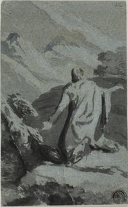 Muž modlící se v divočině od Nicolas Poussin