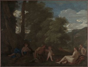 Nymfy a satyr Láska dobývá vše 1625-1627. od Nicolas Poussin