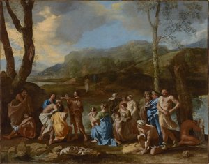 Svatý Jan křtí v řece Jordán od Nicolas Poussin