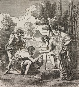 Pastýři z Arkádie, podle malby Nicolase Poussina, ilustrace z Universal Theatre, Encyklopedická a scénografická sbírka, č. 512, 4. května od Nicolas Poussin