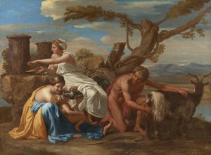 Malý Jupiter kojený kozou Amaltheiou od Nicolas Poussin