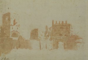 Pohled na Řím (sépie mytí na papíře) od Nicolas Poussin