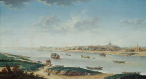 Salpêtrière nähtynä la Rapeesta, n. 1752 (öljy kankaalle) od Nicolas Raguenet
