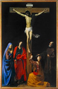 Kristus na kříži, Panna Maria, Magdaléna, svatý Jan a svatý František z Paoly - Kristus na kříži, Panna Maria, svatá Marie Magdaléna ... od Nicolas Tournier